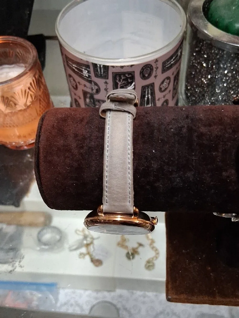 Fossil  Gold Crystal Pavé Dial Watch with Light Gray Strap